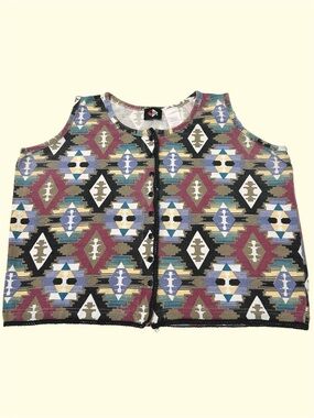 Vintage 90s Y2K No Boundaries Cropped Button Down Aztec AOP Tank Top Large
